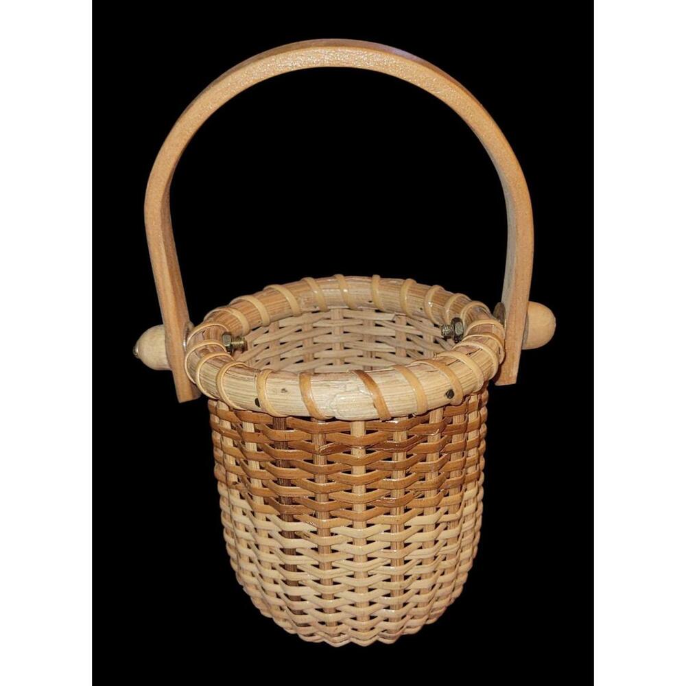 Nantucket Basket 3.5in Tall Mini, Wood Base, Handle | Country Coastal Decor